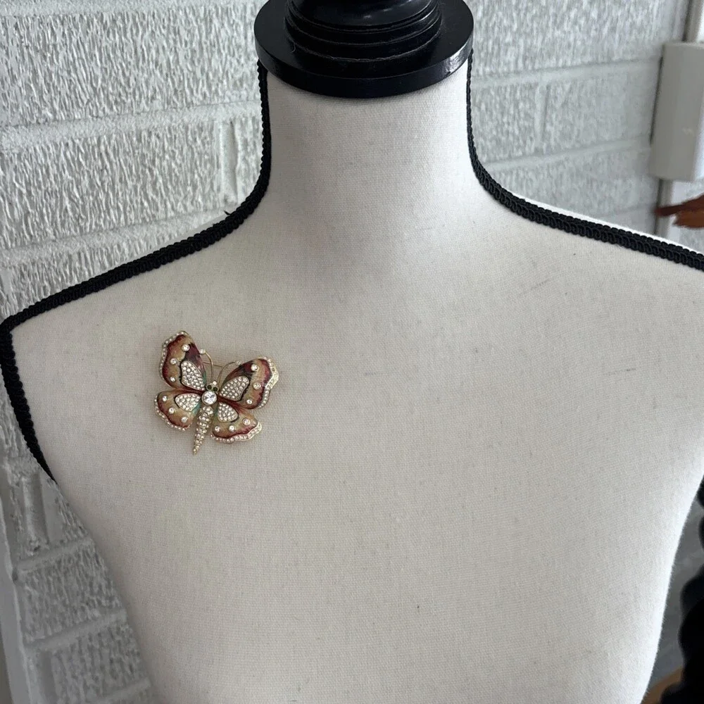 Kenneth Jay Lane KJL Large Princess Butterfly Brooch Pin Enameled Gold